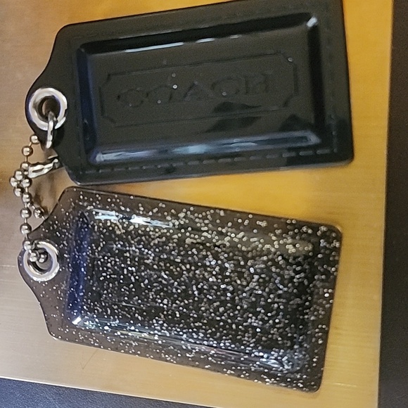 Coach Glittery Black and Solid Black Hang Lg. Tags 3.5" by 1.75" - Picture 5 of 10